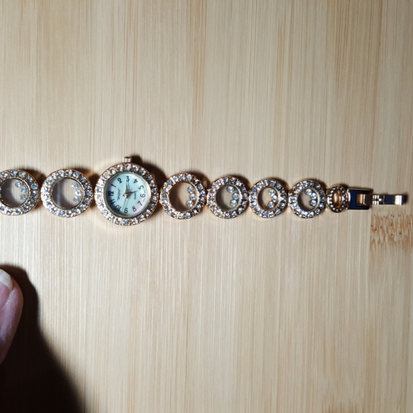 POV Bracelet Watch in Gold with clear crystals. main image 4
